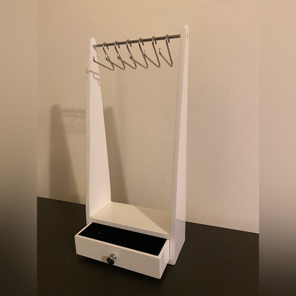 EUC White Jewelry Box Display Hanger Drawer Hooks